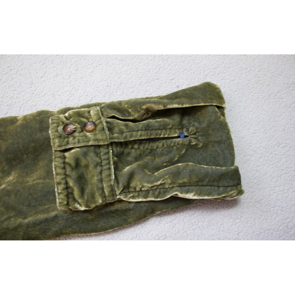 Anthropologie Maeve Green Karina Crushed Velvet Button Down Shirt Moss Petite 0P - Picture 5 of 10